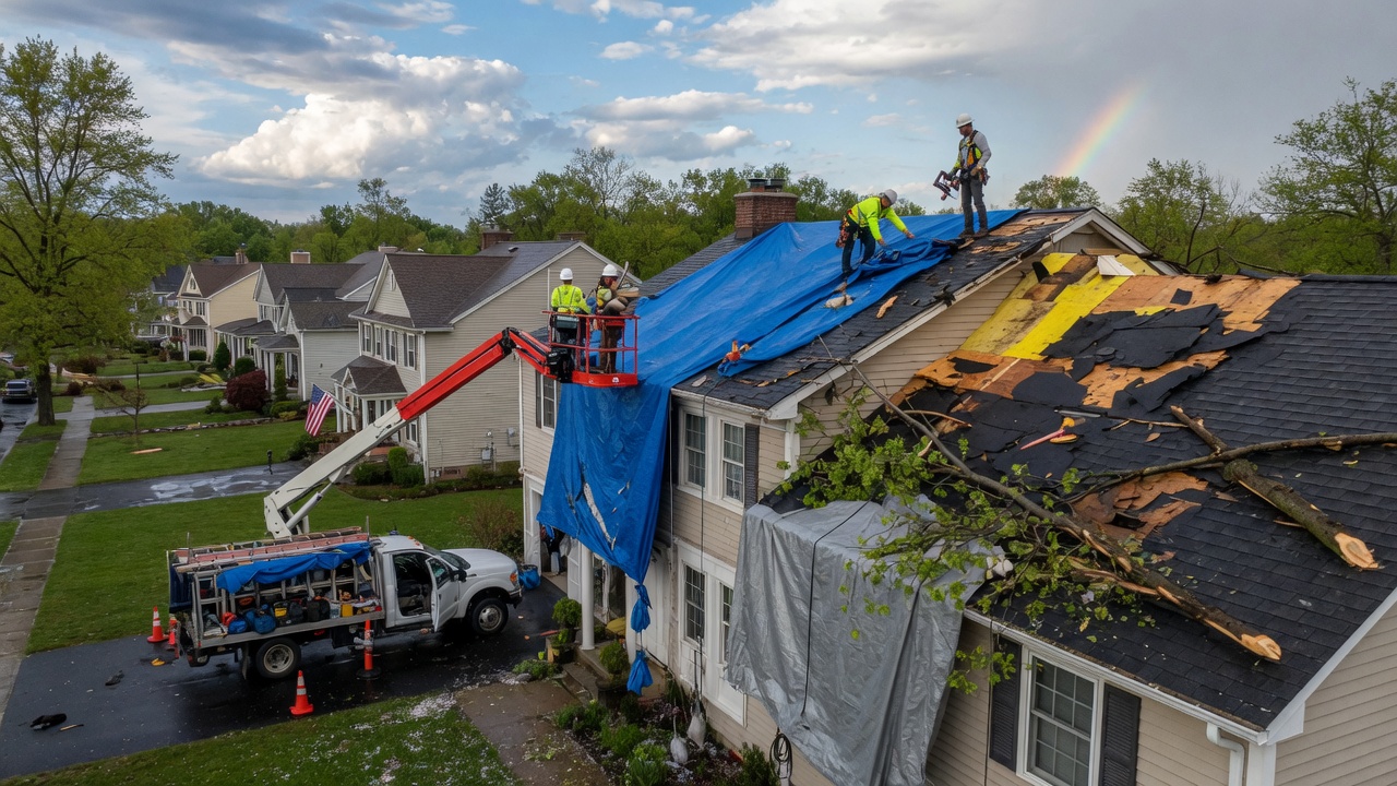Emergency roof repair service in Bridgewater, NJ addressing storm damage